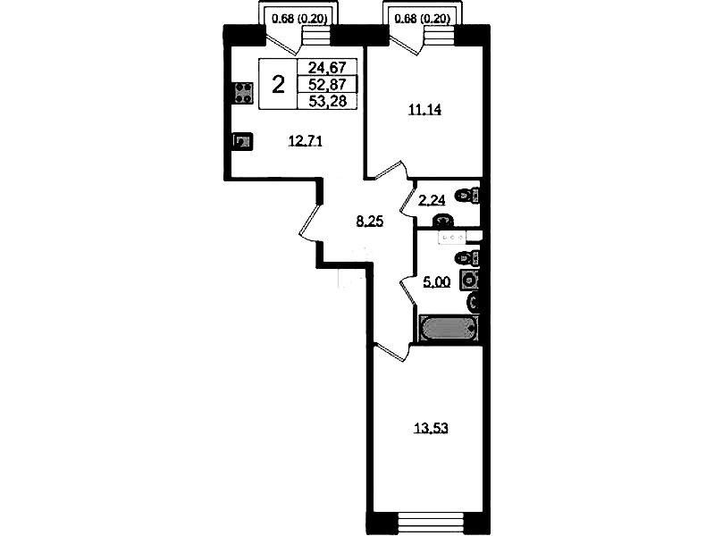 1-комнатная квартира 53.35 м², 5/5 эт., ЖК «Plus Пулковский»